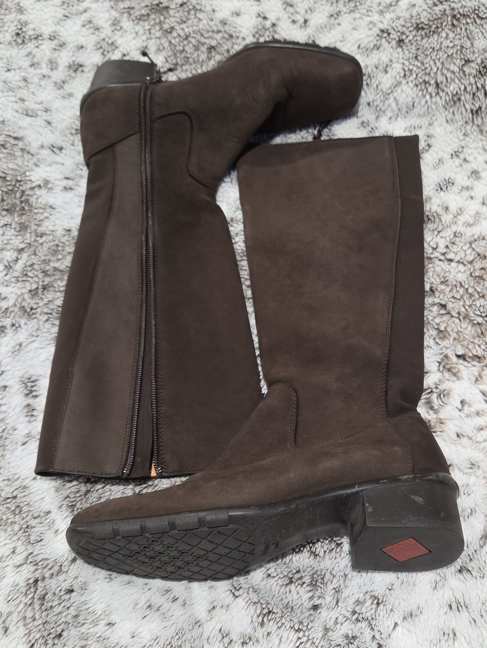 Tall Zip Suede Boot - Dark Brown